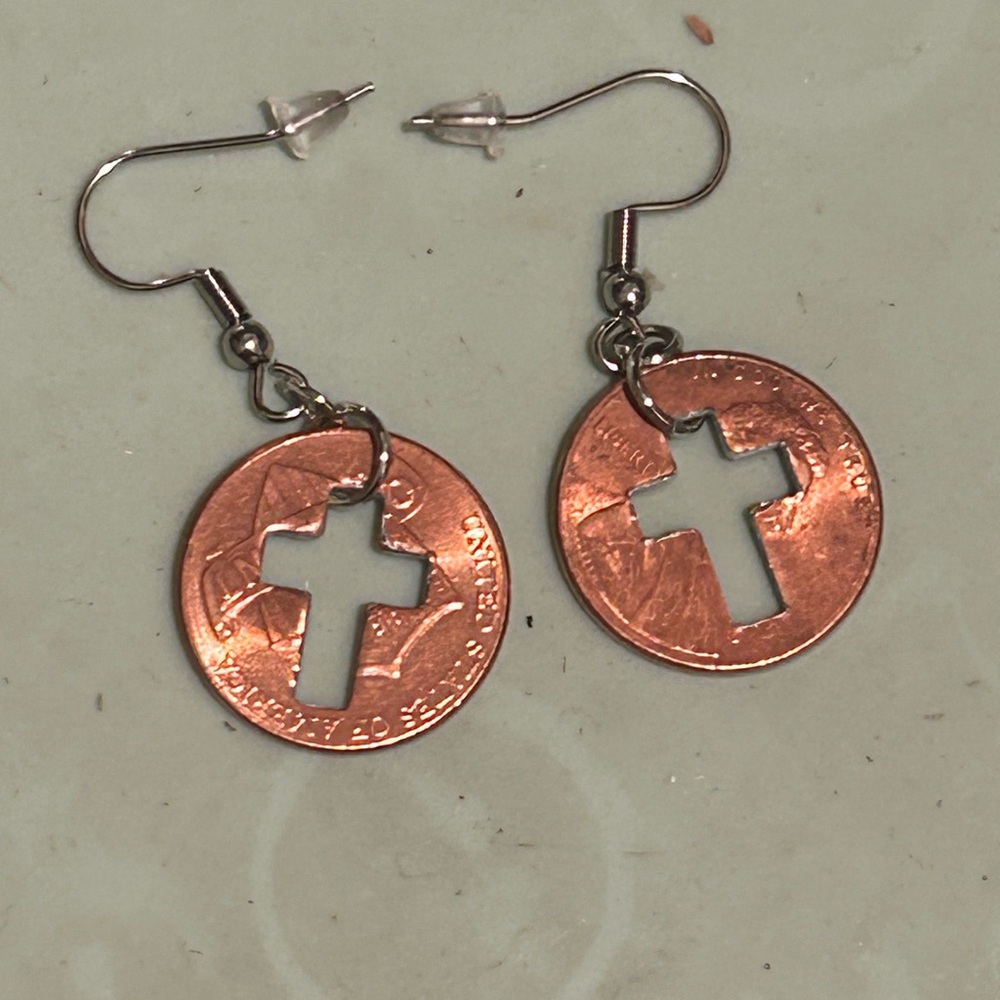 Penny earrings with cross